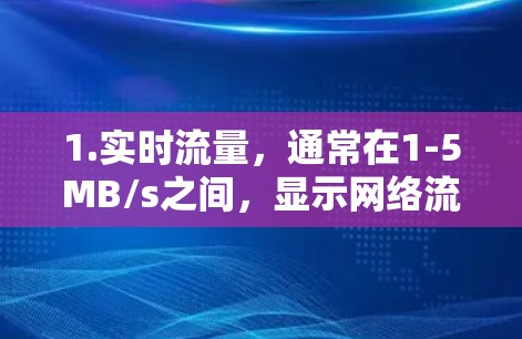 1.实时流量，通常在1-5MB/s之间，显示网络流量状态